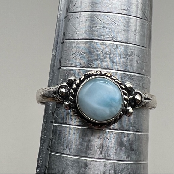 New Blue Larimar Stone Crystal Boho Silver Overlay Ring Size 8.75 - Picture 2 of 8